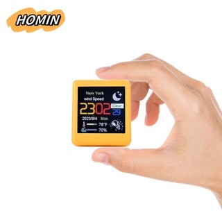 Đồng hồ thông minh HOMIN, Sạc USB với Trạm dự báo thời tiết hoạt hình Gif toàn màn hình, Đồng hồ để bàn Mini bằng nhựa WiFi đa chức năng sáng tạo tại nhà