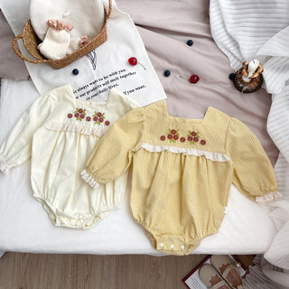 2024 Bé Jumpsuit Bé Gái Phiên Bản Hàn Quốc Thêu Romper Bé Xuân Thu Phong Cách Sơ Sinh Bé Onesie Phong Cách Phương Tây Bé Gái Jumpsuit Romper