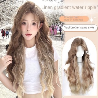 Tóc giả full kiểu tóc trán ren vàng trắng chuyển đổi tóc dài xoăn tóc giả full mũ đội đầu