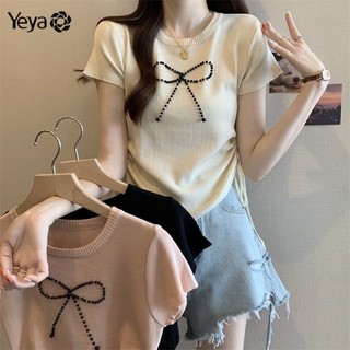 Áo thun nữ cổ tròn YEYA Hàn Quốc đơn giản giảm béo tay ngắn in hình thường ngày hàng đầu