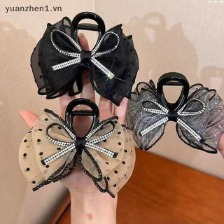 Zhen Thanh Lịch Lưới Nơ Kẹp Tóc Nữ Đuôi Ngựa Móng Vuốt Kẹp Lấp Lánh Kim Cương Giả Kẹp Tóc Bé Gái Mũ Đội Đầu Phụ Kiện Tóc Quà Tặng VN