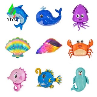 Trang trí tiệc sinh nhật cho trẻ em, Cá mập / Cua / Cá voi / Vỏ / Cá đèn lồng sư tử biển / Ốc sên biển / Bóng bay lá nhôm động vật đại dương cá ngựa, Đồ dùng tắm cho bé bơm hơi hoạt hình