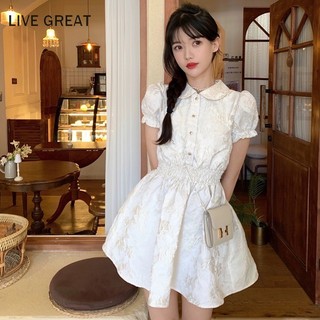 Live GREA Áo Sơ Mi Nữ Tay Ngắn Dễ Thương Sinh Viên Hàn Quốc Gothic