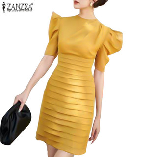 Zanzea Váy cổ tròn tay ngắn dáng rộng màu trơn kiểu Hàn Quốc dành cho nữ
