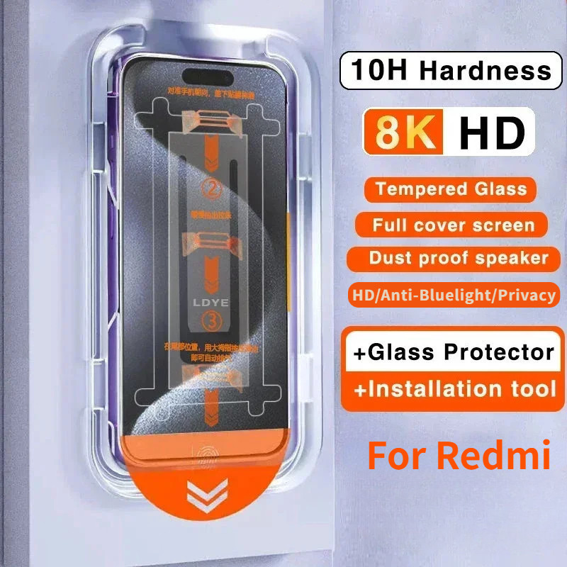 Bộ Dụng Cụ Loại Bỏ Bụi Tự Động Full Cover Kính Cường Lực Cho Redmi Note 6 8Pro 9 9S 9Pro 10 10Pro 11 11Pro 11Pro + 11E 11R 11TPro 12TPro 12Pro 12Pro 12Pro + 13Pro 12 13 Turbo Redmi 9 10 12 Không Bụi Dễ Dàng Lắp Đặt Bảo Vệ Màn Hình Riêng Tư Phim Kính