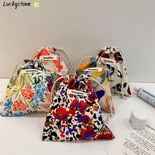 Túi dây rút cổ điển LUCKY, Ví đựng tiền xu bằng vải Canvas Túi dây rút in hoa, Túi dây kéo phong cách Nhật Bản di động dành cho nữ Cô gái nữ