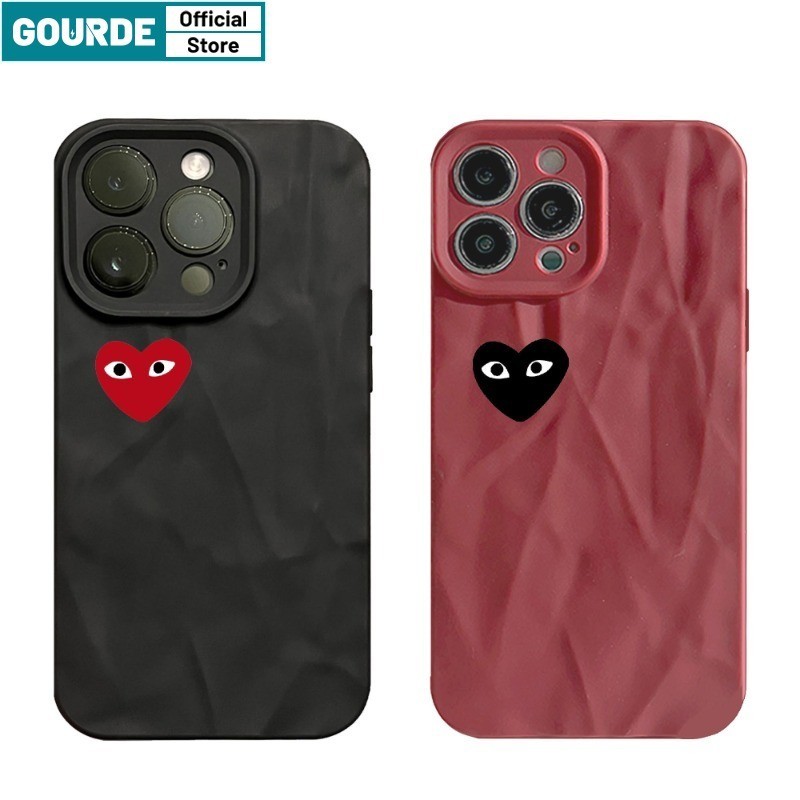 Gourde Ốp lưng Iphone đôi thời trang đen màu đỏ đơn giản icon Họa Tiết Ốp Điện Thoại Silicon Mềm gợn sóng Cao Cấp Chống Sốc Cho Iphone 15 14 12 13 11 Pro Max IP 7 8 Plus Iphon X XS XR XsMax