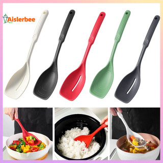 Aislerbee 2 Cái / bộ Thìa Nấu Ăn Silicon Lớn Thìa Bộ Thìa Chắc Chắn Có Rãnh Chống Dính Bộ Muỗng Treo Thiết Kế Lỗ Thìa Chịu Nhiệt Đồ Dùng Nhà Bếp