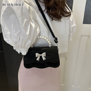 BEIBAOBAO Túi xách tay ngọc trai phong cách mới phong cách nước ngoài màu trơn túi đeo chéo họa tiết bướm tươi mát