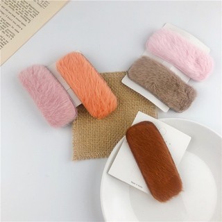 Kẹp tóc mái phối lông LAGU Accessories cặp bấm mái nữ phụ kiện phong cách Hàn Quốc đủ màu xinh xắn hình chữ nhật elip