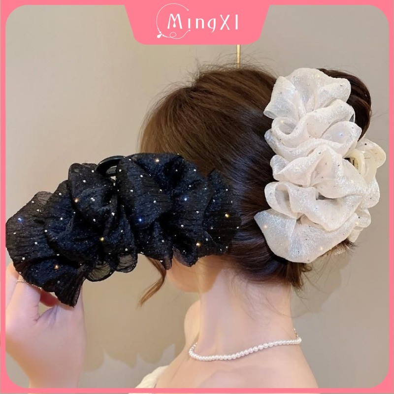 Kẹp tóc lưới cung nữ hai mặt lưới bong bóng cá mập kẹp phụ kiện tóc thời trang