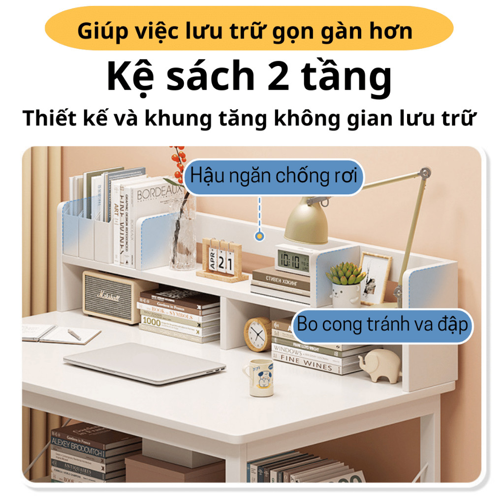Bàn học, Bàn làm việc kệ gỗ, bàn học sinh nhỏ có kệ sách để bàn, chân sắt sơn tĩnh điện 2 lớp, mặt bàn gỗ mdf 15mm | BigBuy360 - bigbuy360.vn