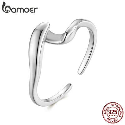 Bamoer 925 Sterling Sliver Mở Nhẫn Đơn Giản Màu Bạc Trang Sức Thời Trang Quà Tặng Cho Nữ