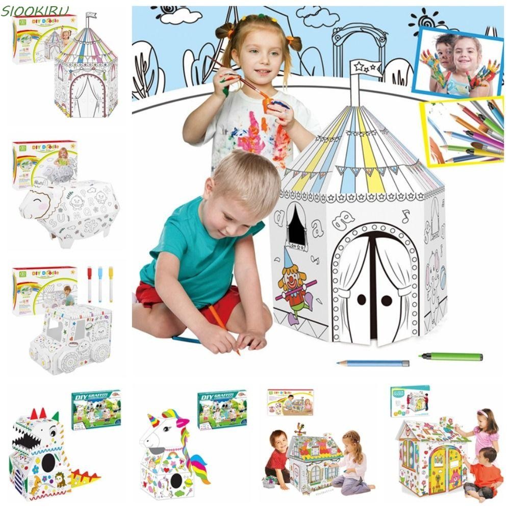 Siookiru DIY Tông Màu Lớn, Handmate Car Modele Cardboard Playhouse, DIY House Kit 3D Car Graffiti Pa