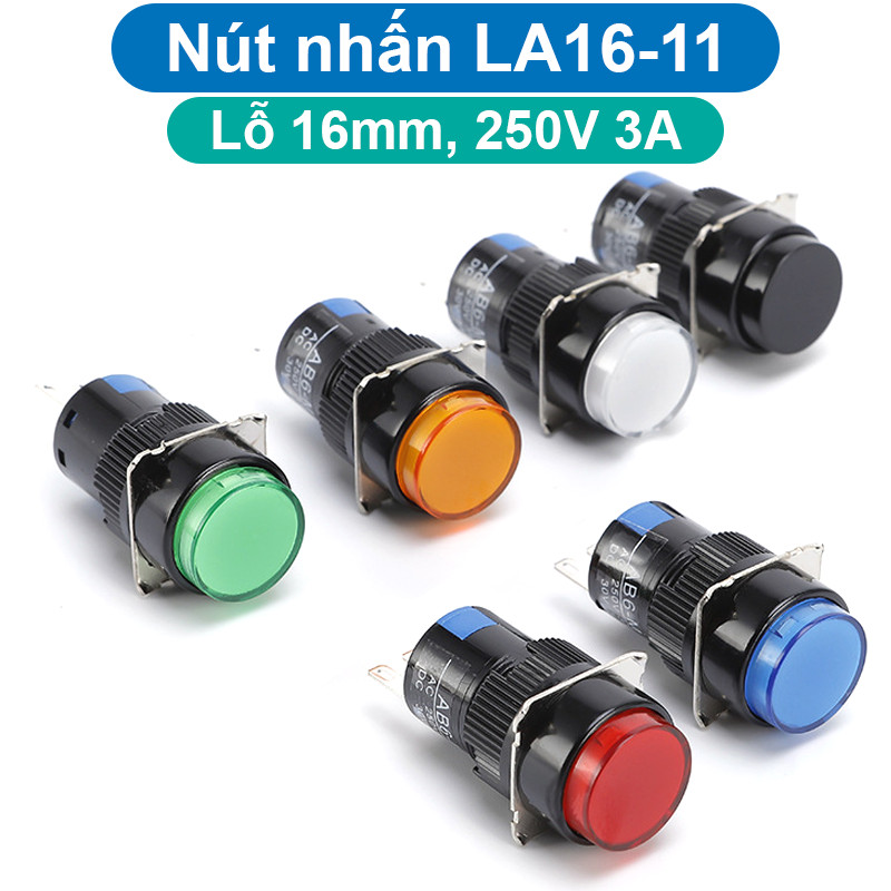 [Combo-Giá rẻ] Nút nhấn nhả LA16-11 16mm 3 chân AC 250V 1A / DC 30V 0.5A
