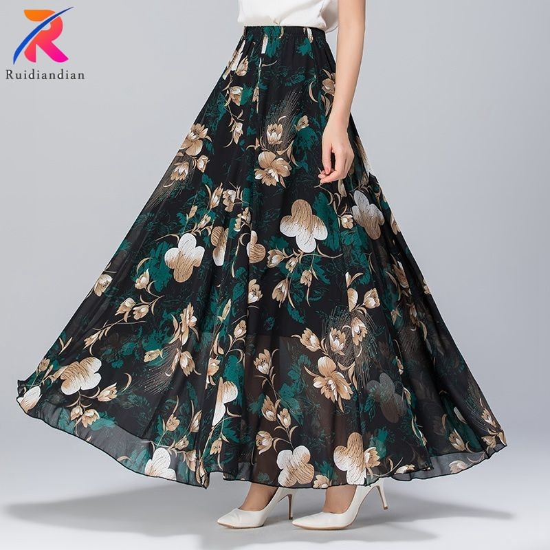 Ruidian mùa hè voan Váy chữ A thời trang midi váy đi biển nhảy múa lưng cao