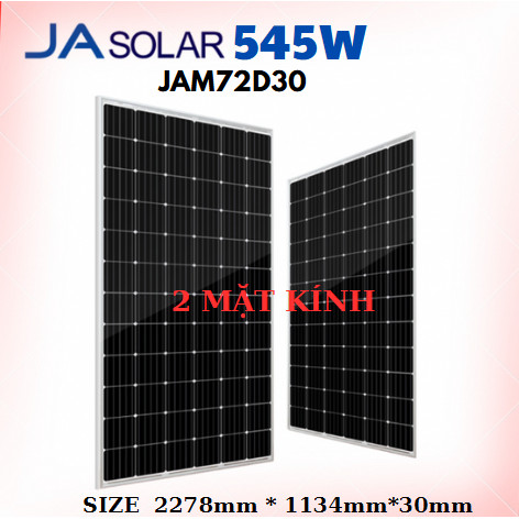 TẤM PIN NĂNG LƯỢNG MẶT TRỜI JA SOLAR 545W- JAM72D30 KÍCH THƯỚC SIZE  2278mm * 1134mm*30mm
