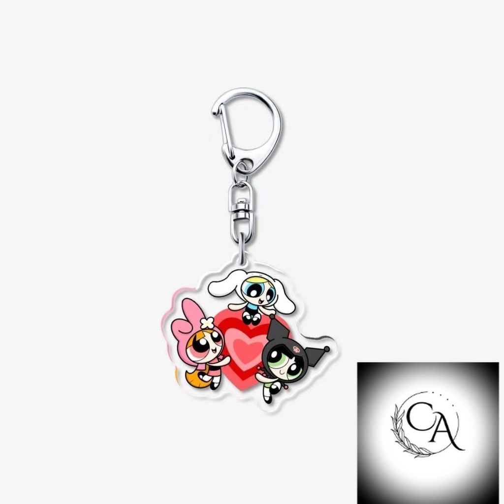 Móc khóa làm sẵn ngoại vi Powerpuff Girls xuyên biên giới bằng acrylic Huahua Bubbles Fluffy móc khó