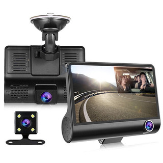 Dash cam 4 inch hd tầm nhìn ban đêm 1080p ống kính kép mặt trước bên trong camera ghi hình xe dvr 24h chế độ đỗ xe