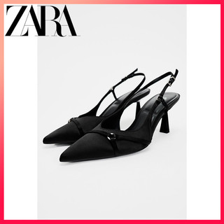 Zara mùa xuân mới giày nữ màu đen slingback stiletto giày cao gót mèo con la