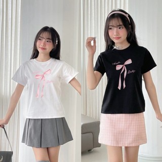 Áo thun babytee tay ngắn cổ tròn in hình nơ hồng 168.fashion  Aothun24409/P2K1