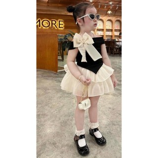 10-30kg Set áo nơ trễ vai mix chân váy xoè cho bé gái