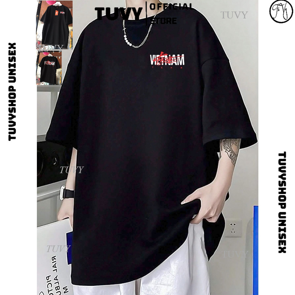 Áo Thun Nam Nữ Tay Lỡ Form Rộng Việt Nam Team Dày Mịn Phông Cotton Mát Đen,Trắng