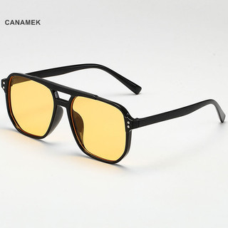 Canamek vintage nam nữ kính mát lớn nam vuông sắc thái unisex kính chống nắng màu đen ống kính nam nữ kính mát uv400 mới
