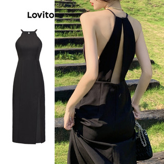 Đầm Lovito hở lưng màu trơn phong cách thanh lịch cho nữ L87ED083