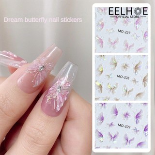 Eelhoe bướm móng tay nghệ thuật miếng dán vỏ ánh sáng bằng kính hình bướm ảo hình dán giảm 3d dễ thương bướm ba chiều dán đề can dán móng tay trang trí