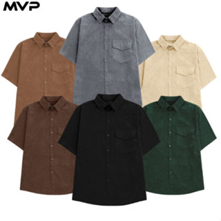  Áo sơ mi nam nữ tay ngắn chất nhung tăm cao cấp kiểu dáng form rộng unisex MVP 
