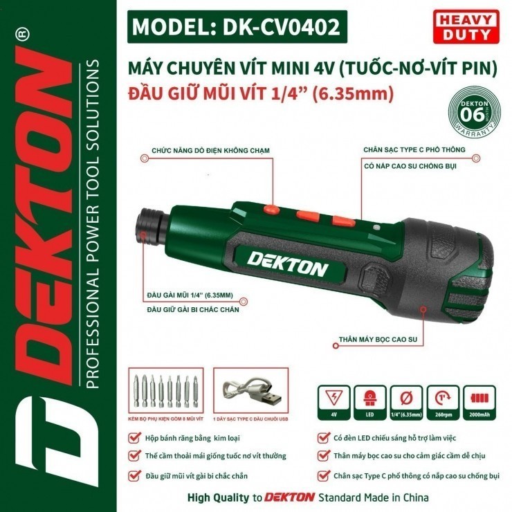 Máy vặn vít mini dùng pin 4V Dekton DK - CV0402 có dò điện âm tường