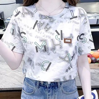 Áo thun nữ tay ngắn in chữ mùa hè mới phiên bản Hàn Quốc dáng rộng và thời trang nhuộm cà vạt cổ tròn nửa tay áo thun hàng đầu