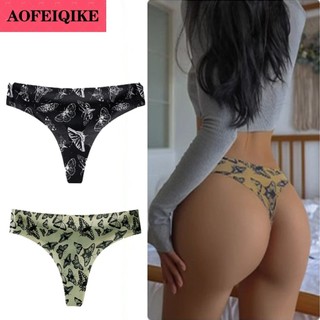 Aofeiqike Ice Silk Panty dành cho Nữ Liền Mạch Thông Quần Lót Eo Thấp Gợi Cảm In Hình Bướm Thoáng Khí Và Nhanh Khô T-back