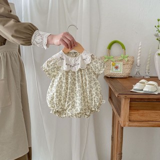 2024 Phong Cách Mới Bé Gái Jumpsuit Bé Mùa Hè Bé Gái Waffle Ren Romper Đầm Phiên Bản Hàn Quốc Thời Trang Sơ Sinh Một Tuổi Đi Chơi Áo Liền Quần