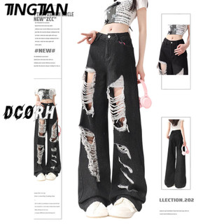 TINGTIAN quần ống rộng quần nữ jean thời trang Thể thao Korean Cute WLK2450SC7 22Z240526