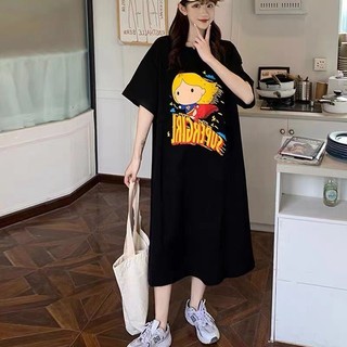 Đầm suông ngắn tay dành cho nữ dáng rộng in hình super girl phong cách TTDSA0178