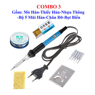 Combo Mỏ hàn chỉnh nhiệt độ TQ936 60W, thiếc hàn, bộ 5 mũi hàn, chân đỡ, nhựa thông, miếng bọt biển