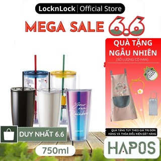 Ly nhựa 2 lớp LocknLock 750ml Chính hãng, Kèm ống hút, cọ rửa, miệng rộng, cách nhiệt 1 phần HAP507 - HAPOS OFFICIAL