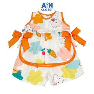 Bộ quần áo Ngắn bé gái họa tiết Thỏ Hoa Cam Xô sợi tre - AICDBGWXRFZZ - AIN Closet