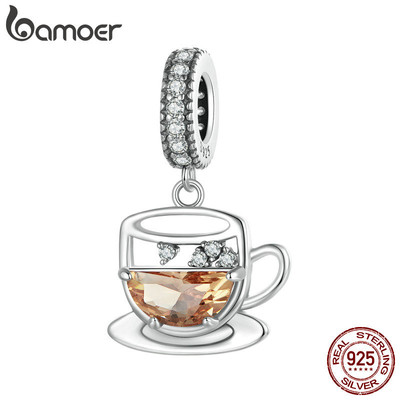 Phụ kiện mặt dây chuyền cà phê quyến rũ Bamoer 925 Sterling Sliver cho vòng tay