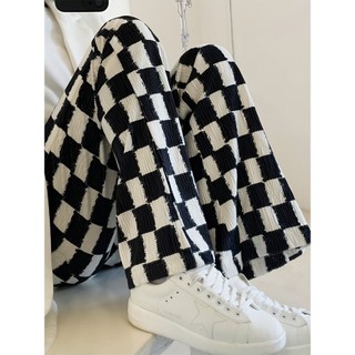 Checkerboard Kẻ Sọc Quần Thường Ngày Cho Nữ Mùa Hè Phong Cách Mới Rời Giảm Béo Corduroy Micro-Flare Quần Dài Cho Người Nhỏ