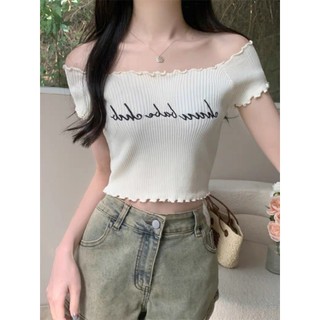 Áo thun tăm croptop trễ vai in chữ 168.fashion Crttrevaiinchu0223/P0K44