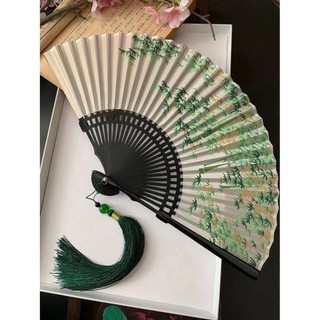 Quạt gấp cổ điển quạt gấp quạt nhỏ di động màu xanh hanfu sườn xám mới quà tặng trung quốc quạt gấp