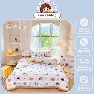 Bộ chăn ga gối Cotton Đũi 5 Món - chăn trần bông mỏng đắp Hè Thu