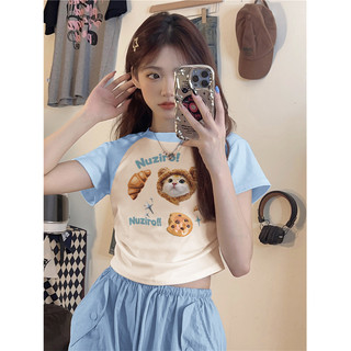 Áo baby tee Áo Thun ôm body Áo y2k Áo Thun Nữ Tay Ngắn Raglan Slim-Fit Dopamine Mặc Ngắn Ngọt Cay Top
