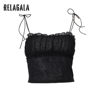 RelaGala Nữ Mới Thời Trang Thường Ngày Gợi Cảm Xếp Ly Dây Đeo Cổ Ren Ngắn Crop Top