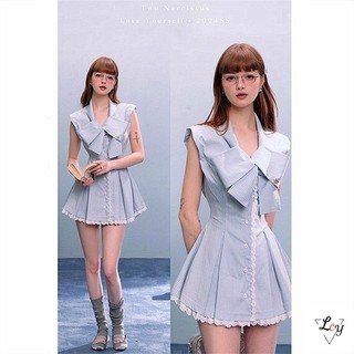 Cô gái ngọt ngào ăn mặc cô gái nóng ăn mặc Pre-phong cách ren áo ren thiết kế đầm sọc hẹp