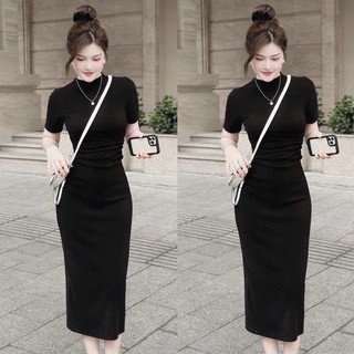 Đầm Thun Gân Body Cổ Tròn Ngắn Tay Phong Cách Đơn Giản TTGB0271