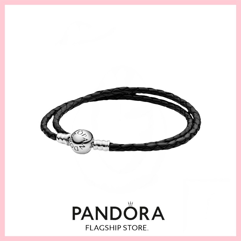Vòng tay Pandora Moments Bạc S925 Da Đen Đôi Phong Cách Quyến Rũ